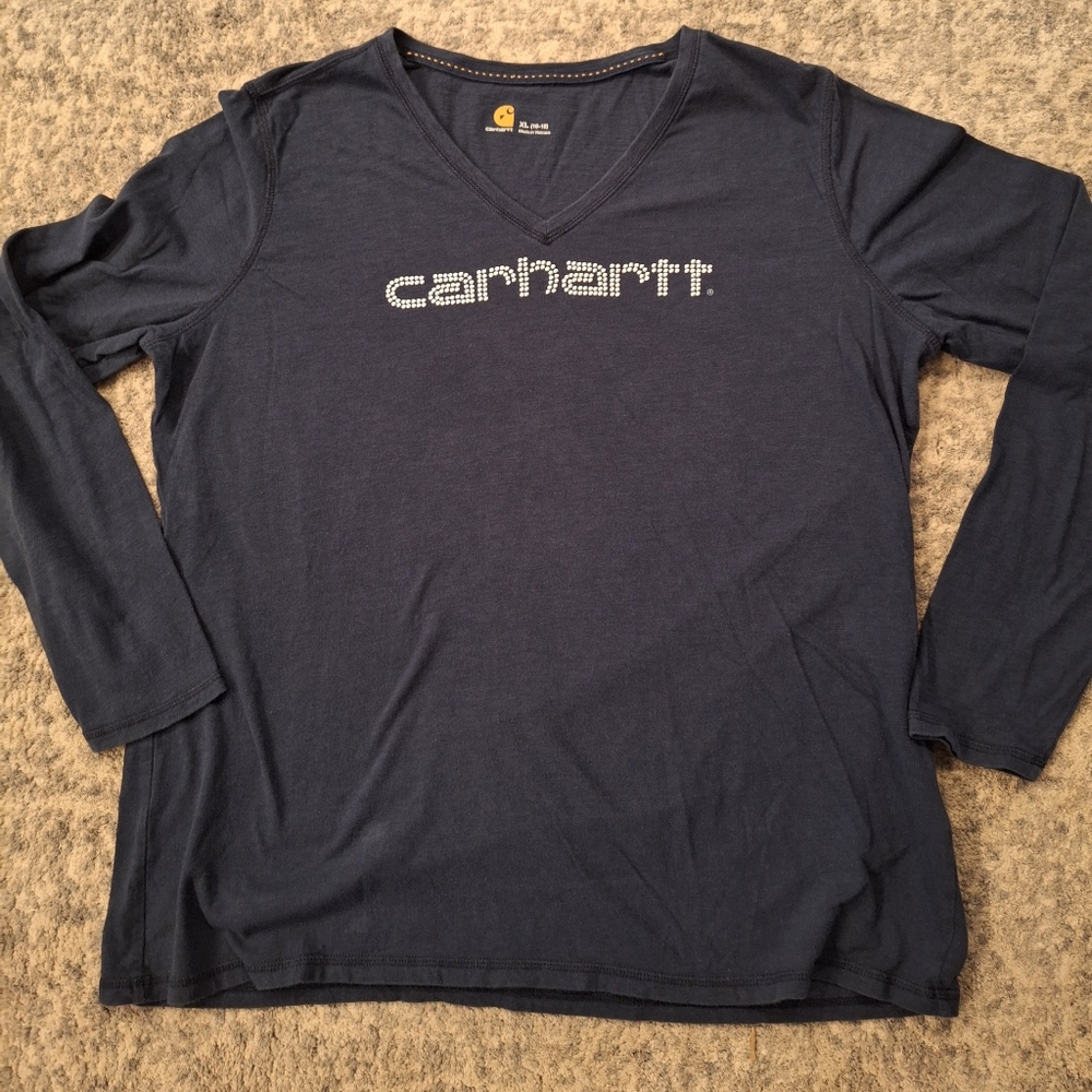 Carhartt Navy Blue V-Neck Long Sleeve